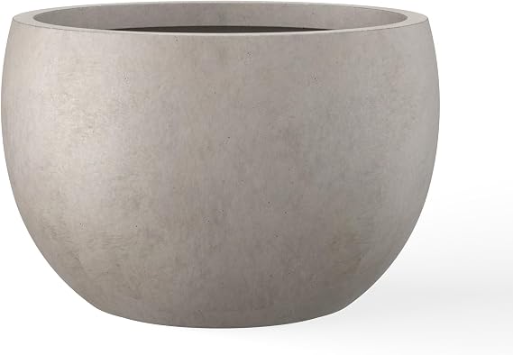 Kante Large Round Bowl Weathered Concrete Planter 20" Dia, Outdoor