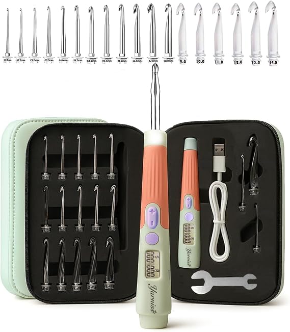 Yarniss 18 Size Light Up Counting Crochet Hooks Set with Case 2.0mm-14.0mm | Crochet Hooks for Stitch & Row Counter