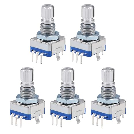sourcing map 360 Degree Rotary Encoder Code Switch Digital Potentiometer EC11 5 Pins 15mm Shaft 5pcs