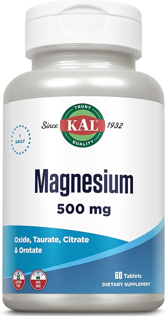 KAL Magnesium Tablets for Men & Women, Non-GMO, Vegetarian - 60 Tablets