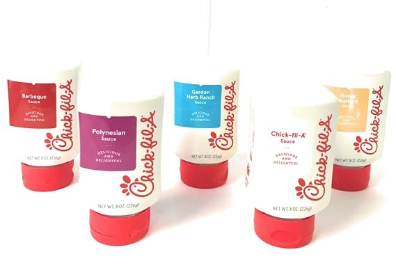 Chick-fil-A Sauce Bundle -- 5 8Oz. Bottles Chick-fil-A Sauce 8 Oz. Polynesian 8 Oz. Honey Mustard 8 Oz. Barbeque 8 Oz. Garden Herb Ranch 8 Oz. - SET OF 2
