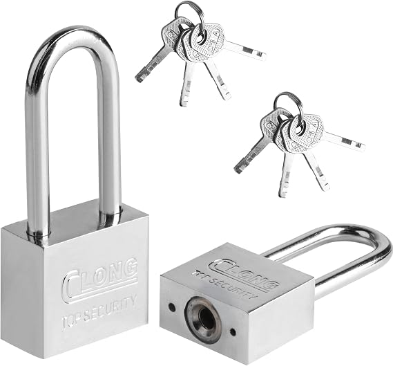 2 Pcs Long Shackle Padlocks with Keys, Heavy Duty Padlock with Keys