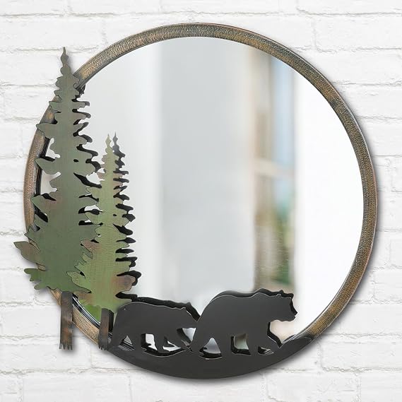 BLACK FOREST DECOR Round Wall Mirror with Bear Silhouettes 20" Dia.x1 D
