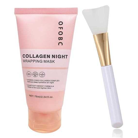 Collagen Night Wrapping Mask, Collagen Wrapping Peel Off Facial Mask for Elasticity Hydration, Reduce Sagging Dullness, Tight Skin, 2.53 fl.oz Brush Included