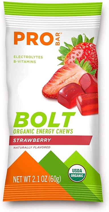 PROBAR - Bolt Organic Energy Chews, Strawberry, Non-GMO, Gluten-Free, USDA Certified Organic, Healthy, Natural Energy, Fast Fuel Gummies with Vitamins B & C (12 Count - Pack of 1)