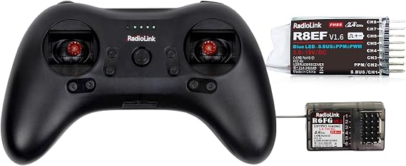 Radiolink T8S 8 Channels 2.4GHz RC Transmitter and Receiver R8EF R6FG RX, Remote and Controller Built-in Rechargeable Battery for Quad/Airplane/Car/Boat and More (Mode 2 Left Hand)