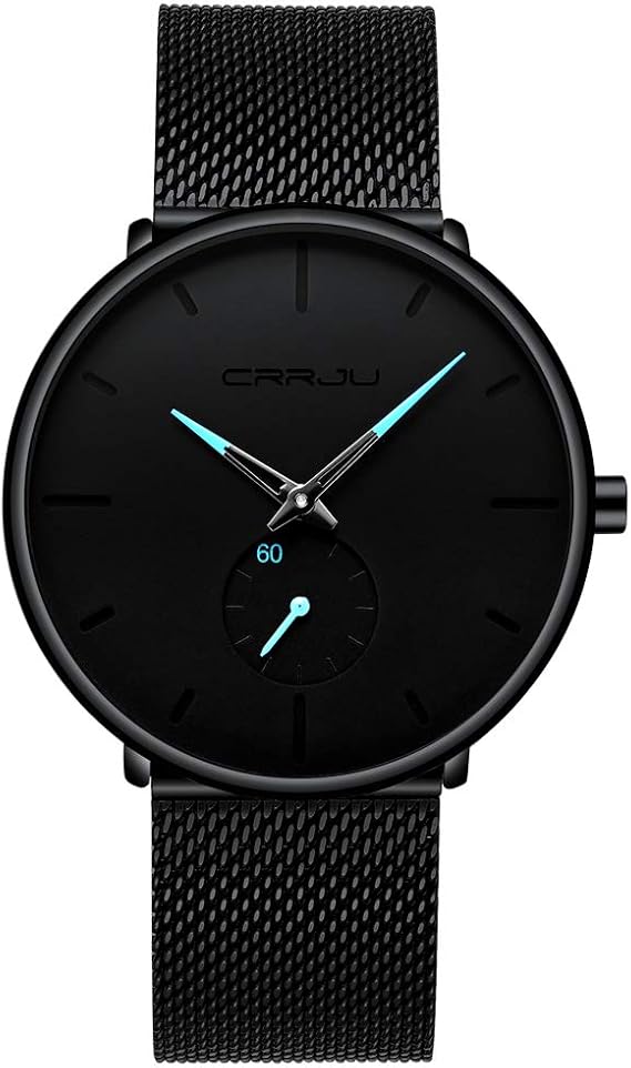 Infinite U Infinito U Wrist Watch Black Ultra Thin Mens Minimalist Trendy Casual Waterproof Quartz Watch with Black Stainless Steel Band