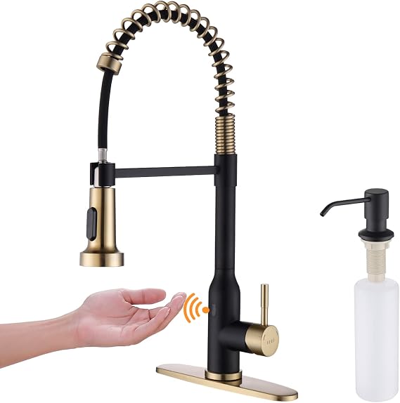 KEER Touchless Kitchen Faucet with Pull Down Sprayer, Matte Black Gold