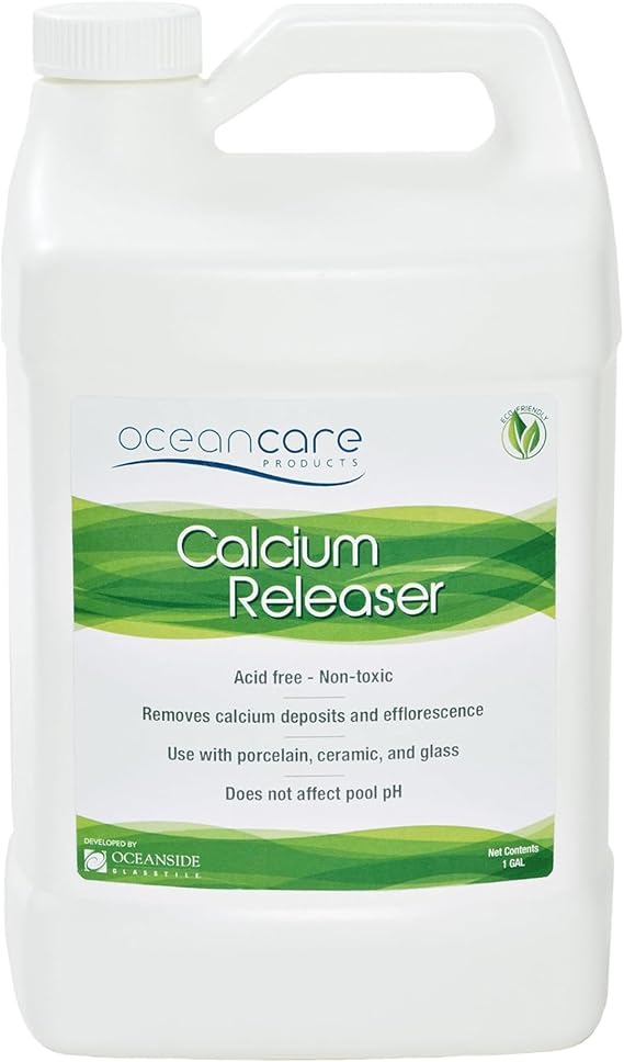 Products - Calcium Releaser - Gallon (Cleans up to 300 Square Feet) - Pool Tile Cleaner Calcium Remover, Safe on Glass, Porcelain, Ceramic Surfaces - Calcium Cleaner - Tile & Grout Cleaner