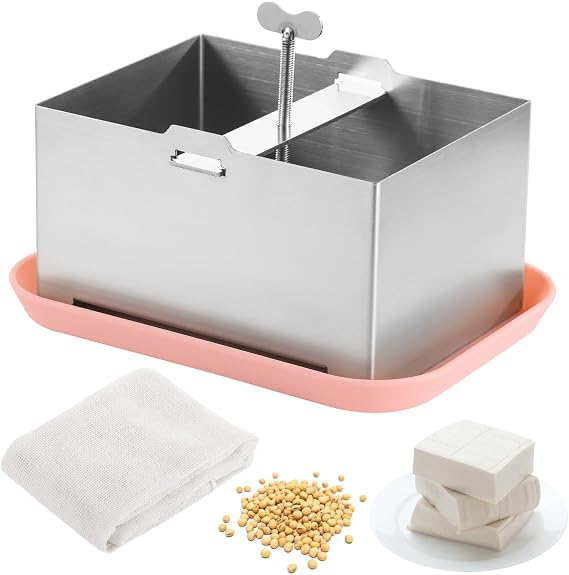 Tofu Press - 304 Stainless Steel Vegan Tofu Maker with Gauze, Drip Tray & Tool Kit for Firm Tofu