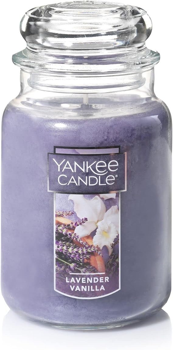 Yankee Candle Lavender Vanilla Scented Classic 22oz Large Jar Single Wick Candle with Over 110 Hours of Burn Time. Perfect for relaxing evenings events and gifting