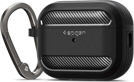 Spigen AirPods Pro 2 ile Uyumlu Kılıf Rugged Armor Üst Düzey Koruma Siyah Karbon Kapak - ACS05482 (Spigen TR Garantili)
