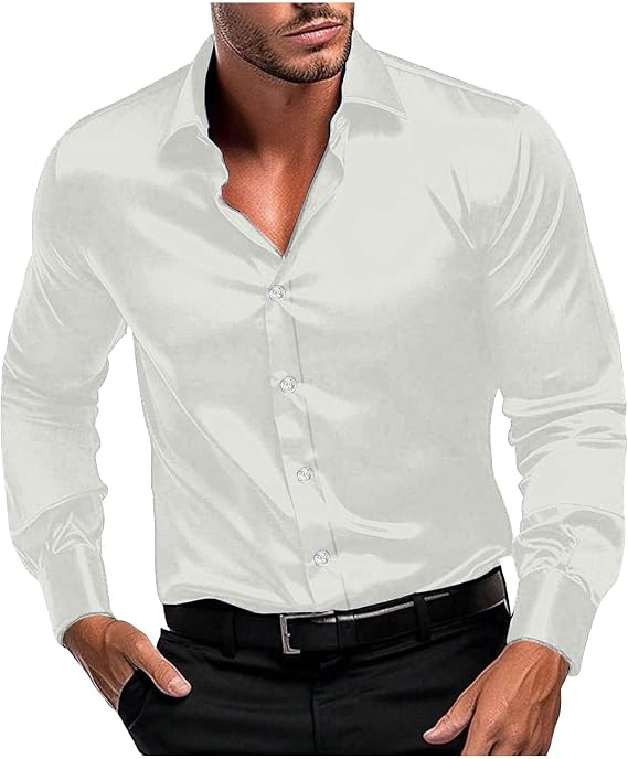 Mens Retro Long Sleeve Shirt | Vintage Solid Button Down Collared Top, Soft Shirts for Weekend and Everyday Wear