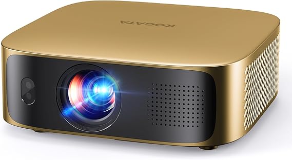 TOF Auto Focus 6D Keystone Projector, Short Throw Smart Projector with Built in Apps 800ANSI Outdoor Movie Projector Gold