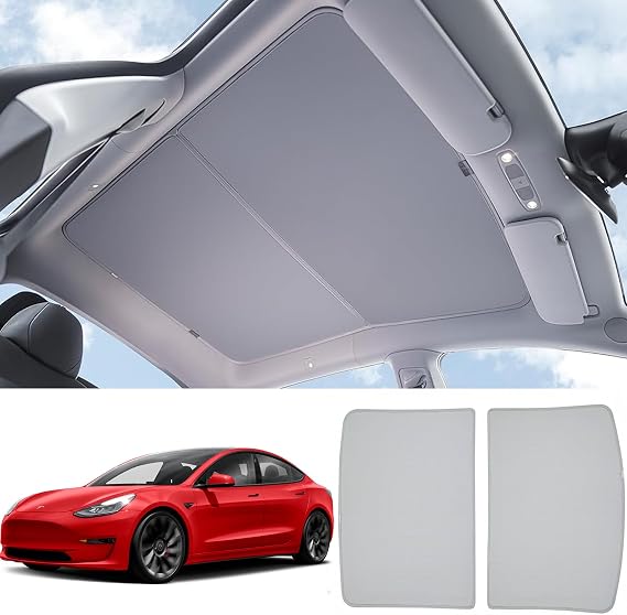 Tesla Model Y Roof Sunshade -Upgrade Ice Crystal Coatings Top Window Sun Shade roof for Tesla Model Y 2020 2021 2022 2023 2024 Accessories,Effectively Heat Insulation Sun Blocking, Set of 2