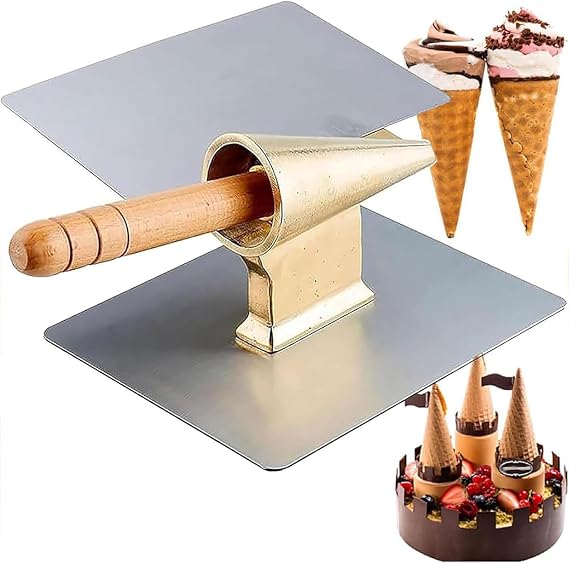 Ice Cream Waffle Cone Roller with Wooden Handle, ice Cream Cone Forming Tool, Commercial Pure Copper ice Cream roll molds, Home Dessert Cooking