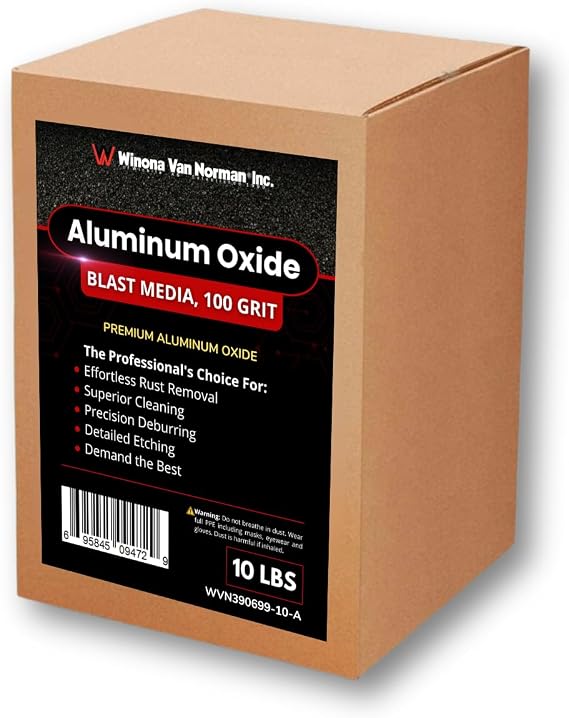 Winona Van Norman Black Aluminum Oxide 100 Grit, 10 lbs Medium Sandblasting Abrasive Media for Rust Removal, Surface Prep and Etching