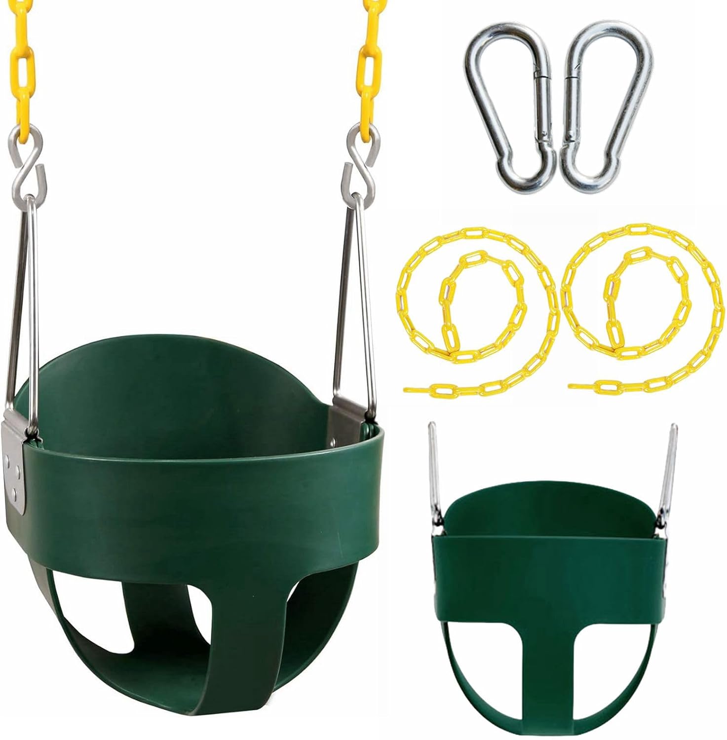 Yangogle Heavy-Duty High Back Full Bucket Toddler Swing Seat | Coated Swing Chains Fully Assembled | Green Swing Set Accessory for Backyard Outdoor Indoor