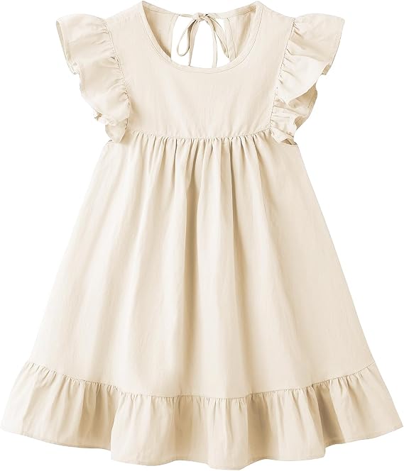 Girl Linen Ruffle Dress Baby Summer Beach Sundress