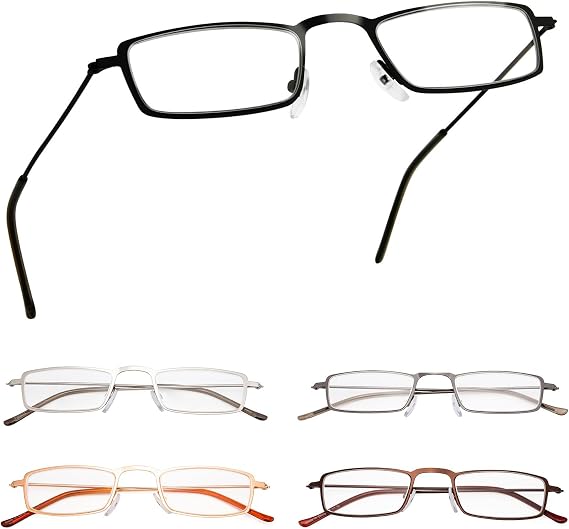 GUD Reading Glasses 5 Pairs Lightweight Rectangular Readers Women Men (5 Pairs Mix,+0.50)