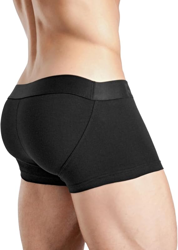 Rounderbum Mens Lift Tech Boxer Trunk Hidden Band Butt Lifting Underwear, 3 Colors