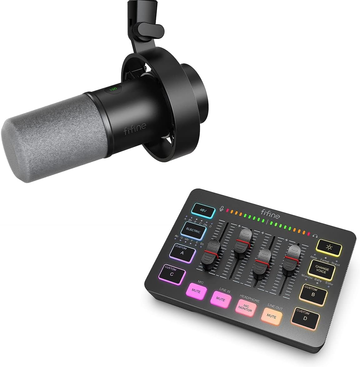 FIFINE Gaming Audio Mixer & Microphone Set