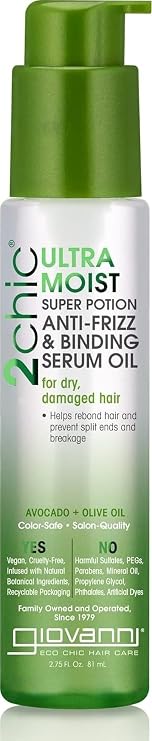 GIOVANNI 2chic Ultra-Moist Super Potion, Anti Frizz Binding Serum, 2.75 oz | Prevents Split Ends, Avocado & Olive Oil, Aloe Vera, Shea Butter, Botanical Extracts, No Parabens, Color Safe