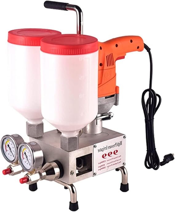 1100W Grouting Gun Grout Injection, Electric Epoxy Injection Piston Pump Double Liquid Type Grouting Machine, for Waterproof Concrete Cracks Repair,Orange