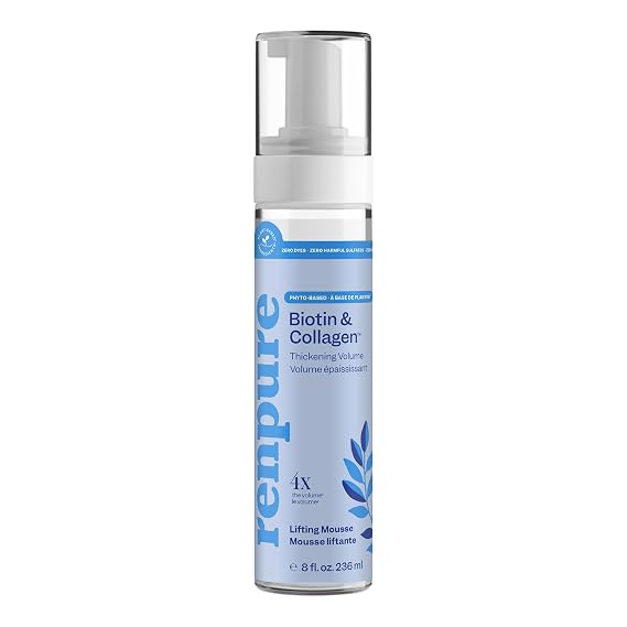 RENPURE Biotin & Collagen Thickening Volume Mousse for Fine/Limp Hair, 8oz