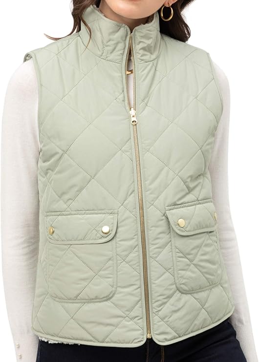 Reversible Quilted Sherpa Fleece Fur Zip up padding Vest Jacket (S-3X)