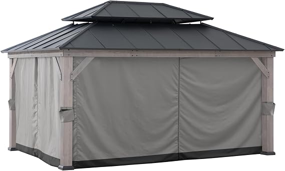 Sunjoy Replacement Gazebo Curtains Panles,Water-Resistant Gazebo Privacy Curtain, 4-Panel Screen Walls 12 x 16 ft Gazebo, Patio & Backyard Protection