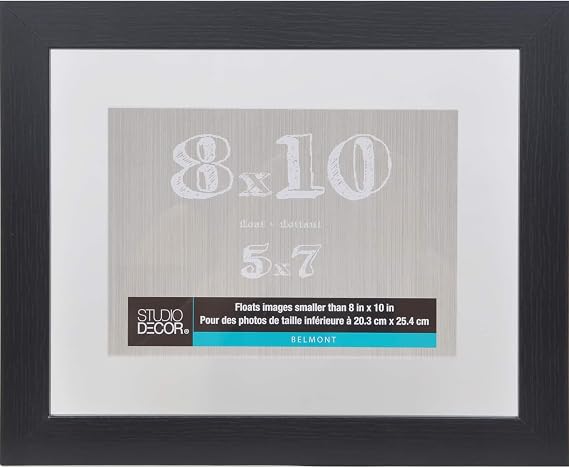 Studio Decor 8" x 10" Black Belmont Float Picture Frame with 5" x 7" Mat - Pre-attached Hanging Hardware, Horizontal or Vertical - MDF, 1 Pack