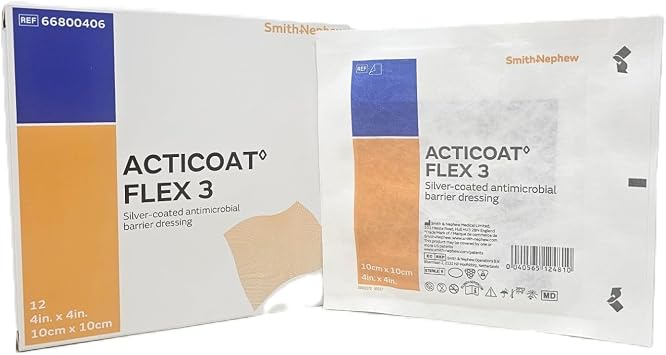 Smith & Nephew Silver Dressing Acticoat Flex 3 4 X 4" Square Sterile #66800406, Sold Per Box