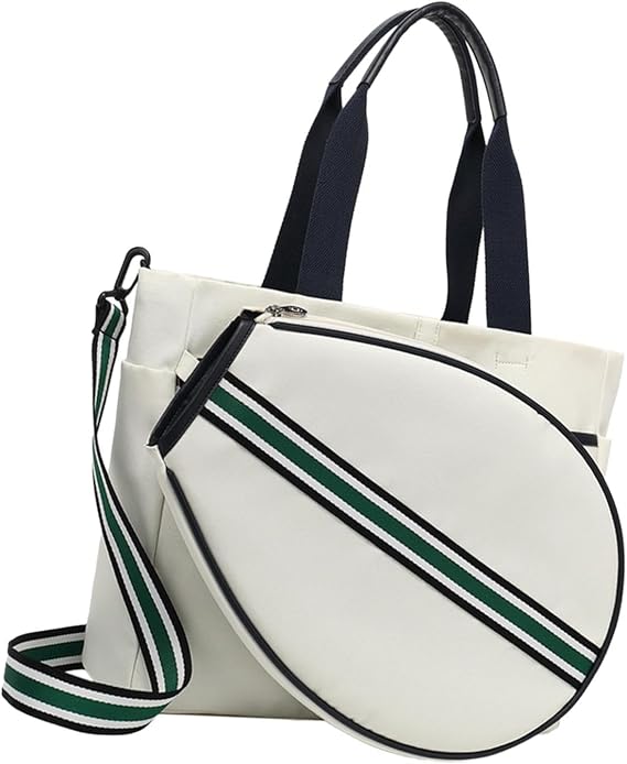 Tennis Tote Bag with Shoulder Strap, Canvas Racquet Carrying Bag for Badminton and Racket Sports, Large Capacity for Men and Women