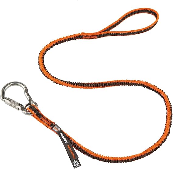 Ergodyne Squids 3101F(x) Shock Absorbing Tool Lanyard with Stainless-Steel Carabiner and Loop End, Tool Weight Capacity 15lbs,Orange & Gray