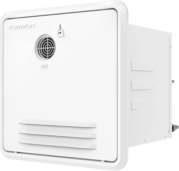 Furrion RV Tankless Gas 60,000 BTU Water Heater - 16.14" x 16.14" White Door - 2.4 GPM Vortex technology steadies temperatures Propane gas-powered technology, electric ignition 2021128847
