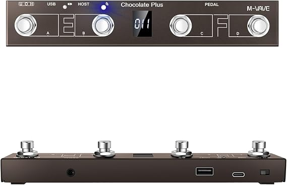 M-VAVE Chocolate Plus MIDI Footswitch Controller Pedal, 4 Buttons, USB Compatible, APP Control, Portable