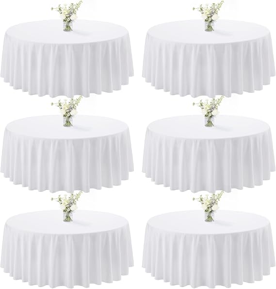 joybest 6 Pack Round Tablecloths 90 Inch White Fit 30 to 60 Inch Tables | Washable Polyester Fabric Table Cloths Cover for Wedding Party Reception Formal Events