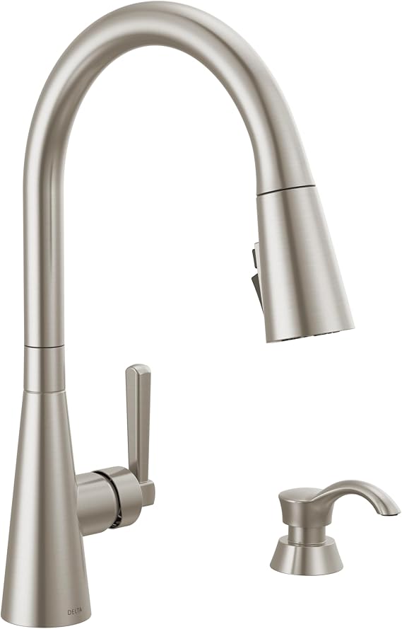 Delta Faucet Boyd Kitchen Faucet with Soap Dispenser, Kitchen Faucets with Pull Down Sprayer Brushed Nickel, Kitchen Sink Faucet with Magnetic Docking Spray Head, SpotShield Stainless 19893Z-SPSD-DST
