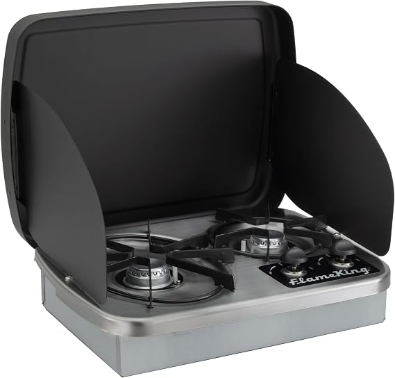 RecPro RV 2 Burner Gas Cooktop with Cover | Built-In Stove | 7,200 BTU