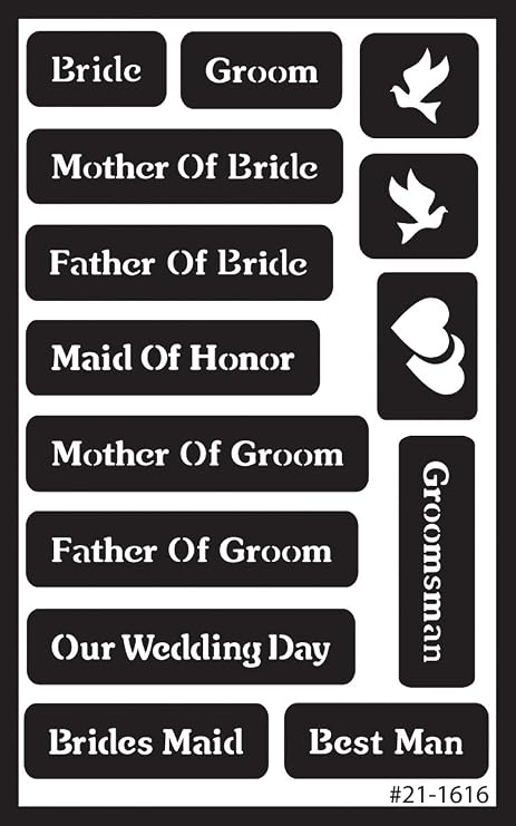 Over'N'Over Reusable Glass Etching Stencils Durable Self-Stick Designs for Glass, Mirrors, and Ceramics with Armour Etch Cream 5" x 8" Stencil Sheet - Wedding