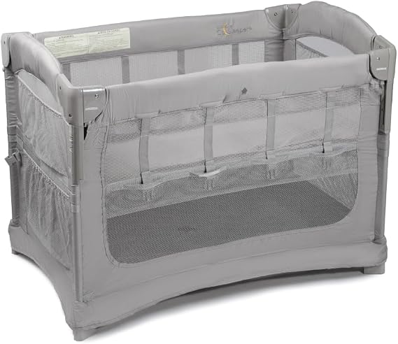 Arms Reach Ideal Ezee 3 in 1 Co-Sleeper Bassinet - Breathable Mesh Sides, Compact Design, Storage Pockets, Portable Fold & Expert-Endorsed - Grey | Freestanding Bassinet & Play Yard, Attaches to Mattress for Night Feeds, Mesh Sides for Airflow, Folds Into Carry Bag