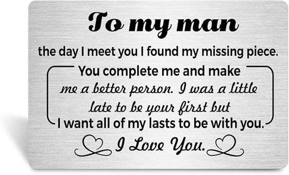 Love Notes Gifts for Him Husband Boyfriend, to My Man the Day I Meet You Wallet Card Metal Engraved, I Love You Quotes Wallet Insert Card Romantic Gifts for Birthday Christmas