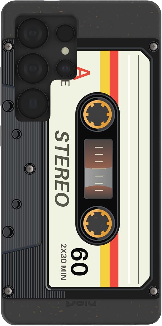 Pela | Phone Case Compatible with Samsung Galaxy S25 Ultra | Limited Edition | Supports Wireless Charging | Cute Eco Friendly | Black Cassette