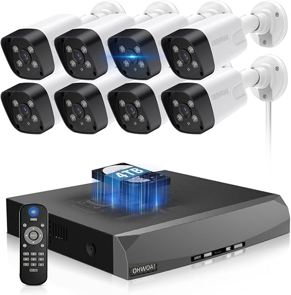 Outdoor CCTV Security Camera System with 2 Way Audio, 8.0MP IP Security Cameras with 8.0MP IP Cable, Home Surveillance Video Equipment with 4K NVR