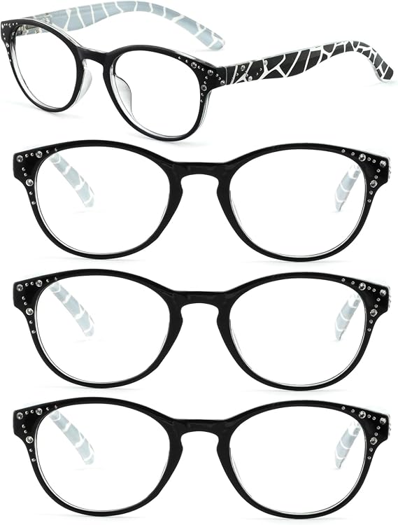 4 Packs Black Readers 1.75 for Women Round Reading Glasses 1.0 1.25 1.5 175 2.0 2.25 2.5 2.75 3.0 3.5 4.0