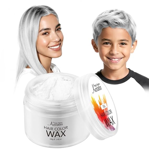 Temporary Hair Color Wax,Hair Color Dye for Color Treated Hair Natural Styling Instant Kids Mud Cream Gel Girl Gifts,Party,Cosplay 3.4 Fl Oz(White)