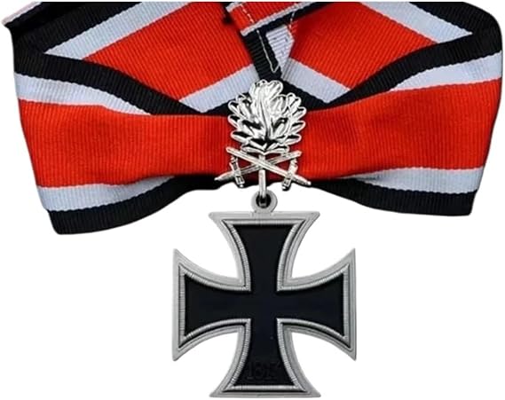 German Badges Iron Cross Badge Knight Medal with Diamond Inlaid Silver Oak Leaf Necklace Pendant Pins Accessories(Dark Khaki)