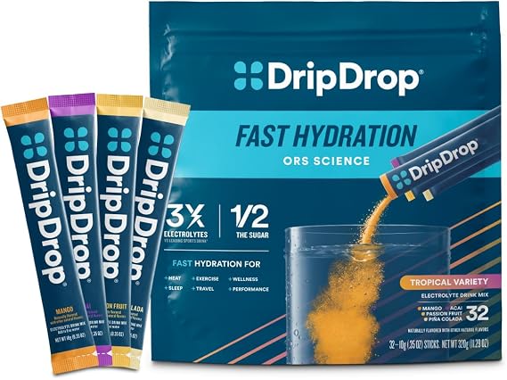 DripDrop Hydration Tropical Variety Pack, Electrolyte Packets, 32 Count