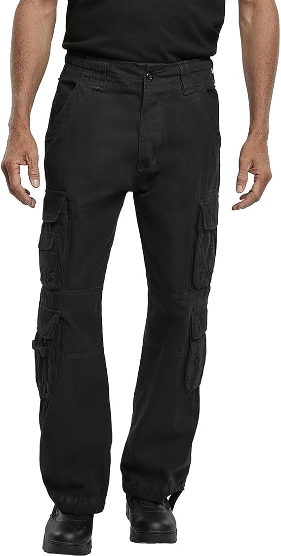 Men's Authentic Cotton Military-Style Loose-Fit Multi Pocket Casual Cargo Pants with Drawstring Legs, Black, XX-Large